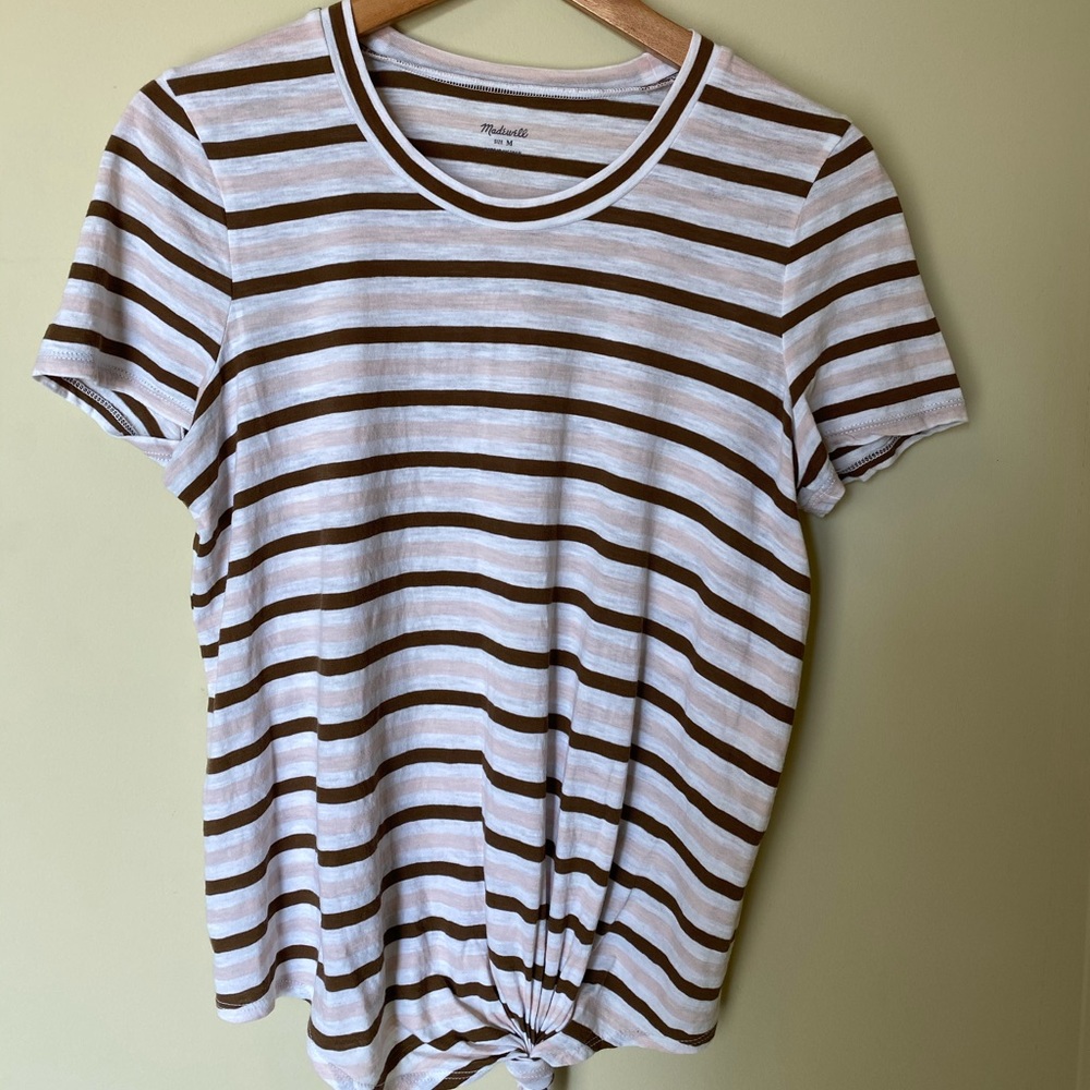 Madewell white/brown/pink striped tee size medium